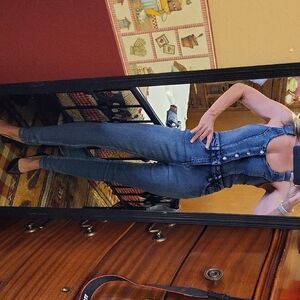 VENUS Women's Blue Button-Up Denim Overalls